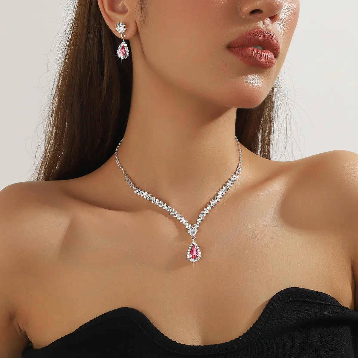 Silver Claw Chain Necklace Earrings Set for Women