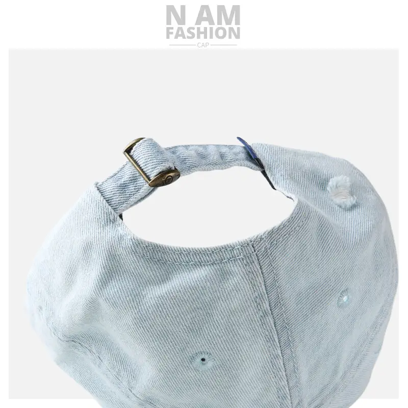 Vintage Wash Denim Baseball Cap Men Women Wide Brim — feature 10