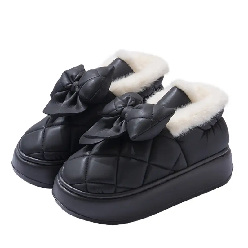 Nanbo Wan Wearing Cotton Slippers with Bag and Heel for Women's Winter Warm fleece-lined Dung-feeling Waterproof Bow Platform Cotton Shoes - Image 8
