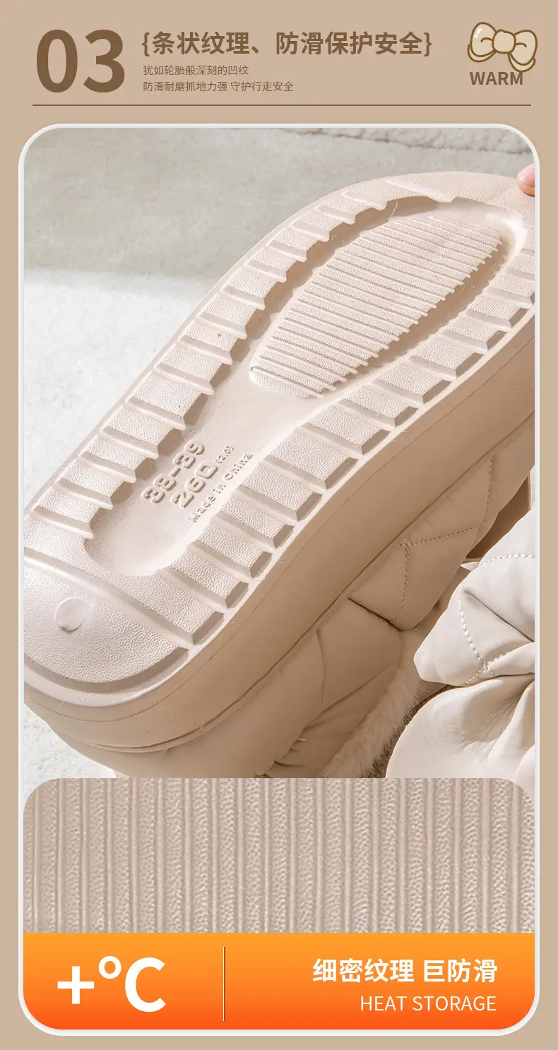 Nanbo Wan Wearing Cotton Slippers with Bag and Heel for Women's Winter Warm fleece-lined Dung-feeling Waterproof Bow Platform Cotton Shoes — feature 8