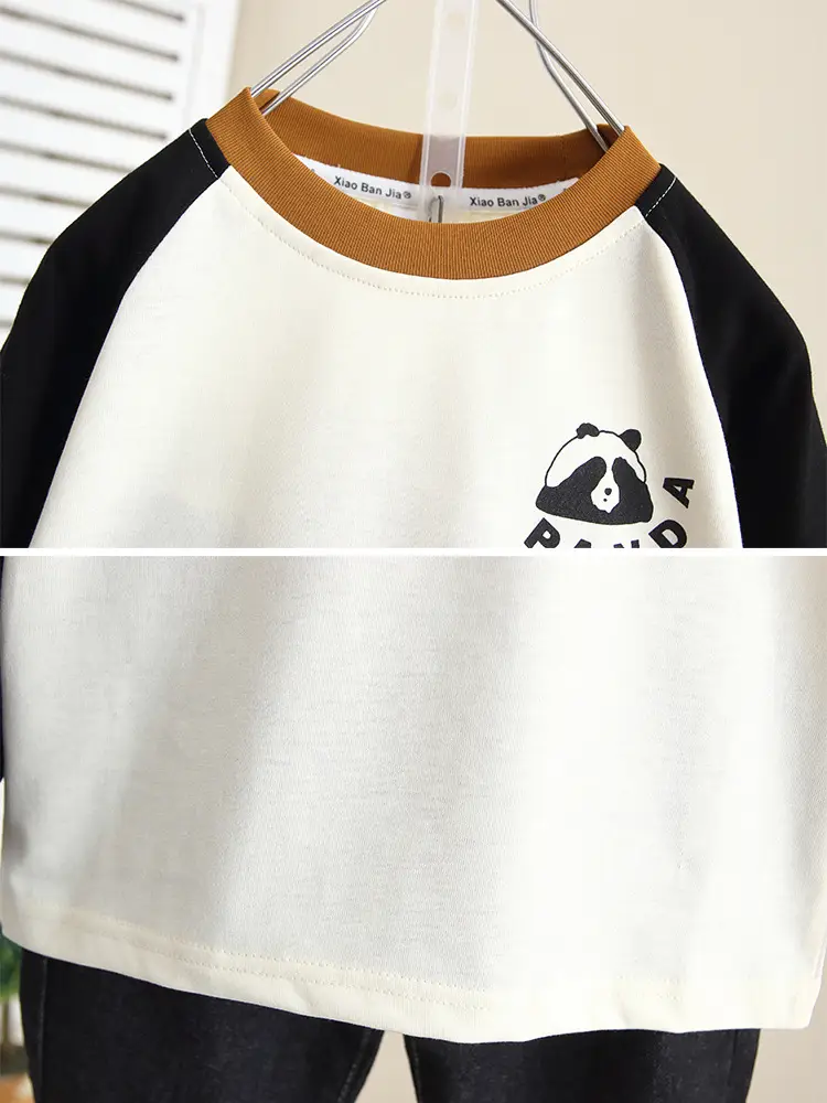 Boys Long Sleeve T-Shirt Cartoon Panda White Black 2024