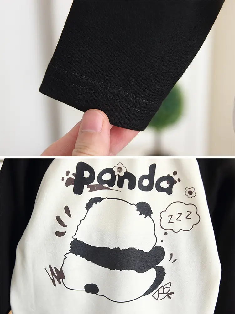 Boys Long Sleeve T-Shirt Cartoon Panda White Black 2024