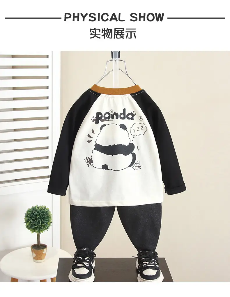 Boys Long Sleeve T-Shirt Cartoon Panda White Black 2024 — feature 2
