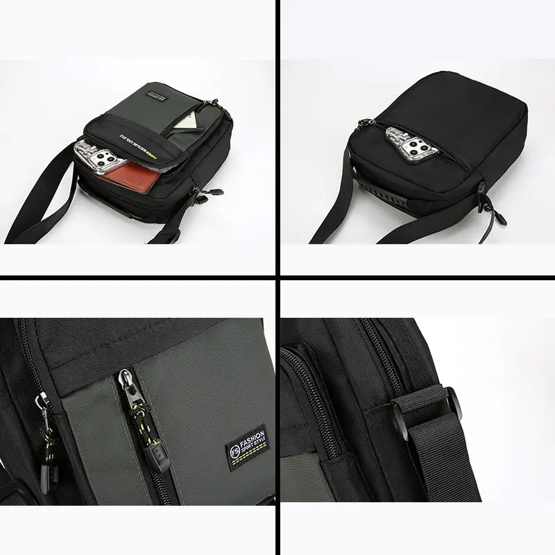 Men's Black Vertical Shoulder Bag with Zip & Strap