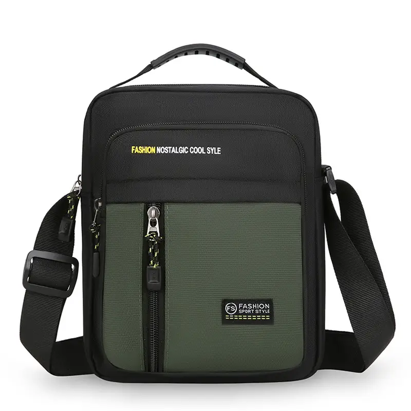 Men's Black Vertical Shoulder Bag with Zip & Strap