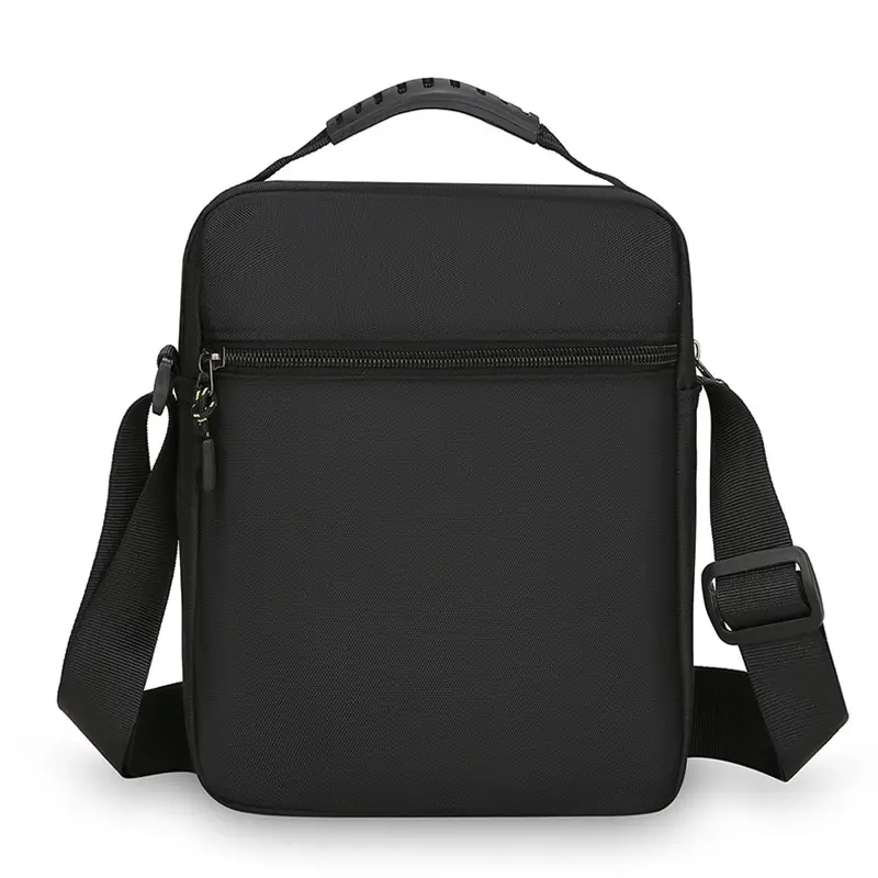 Men's Black Vertical Shoulder Bag with Zip & Strap