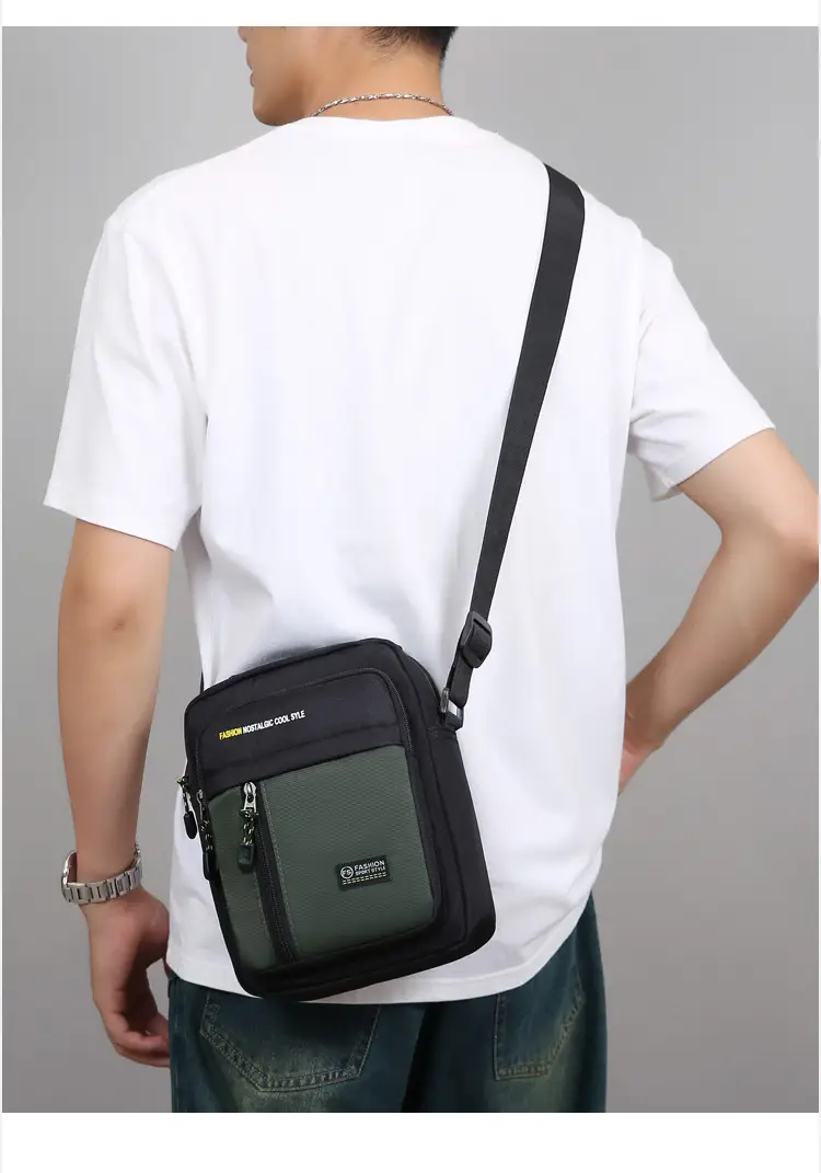Men's Black Vertical Shoulder Bag with Zip & Strap — feature 12