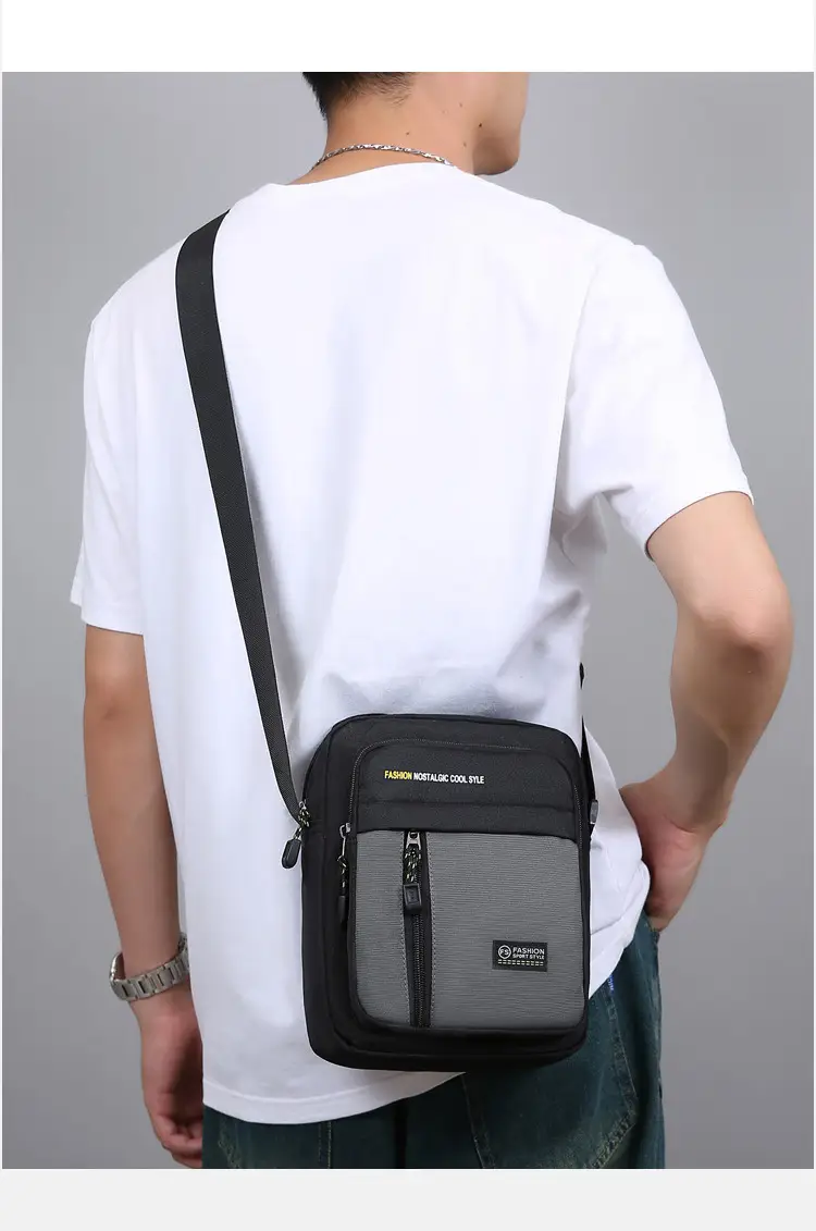 Men's Black Vertical Shoulder Bag with Zip & Strap — feature 16
