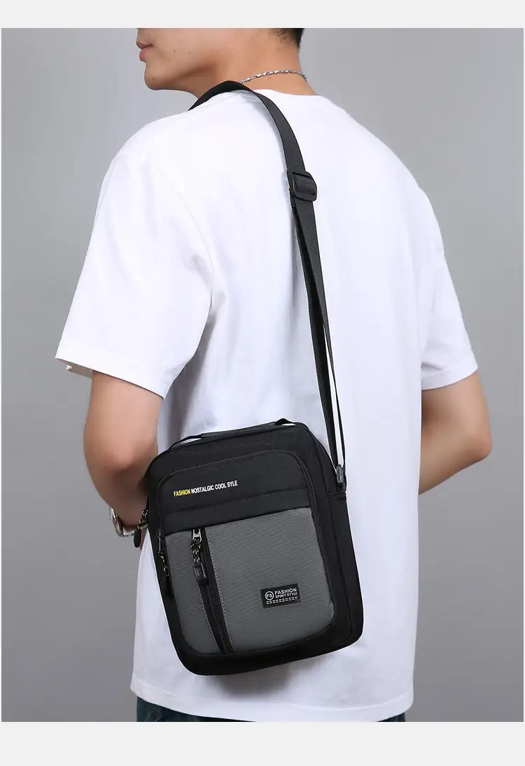 Men's Black Vertical Shoulder Bag with Zip & Strap — feature 18
