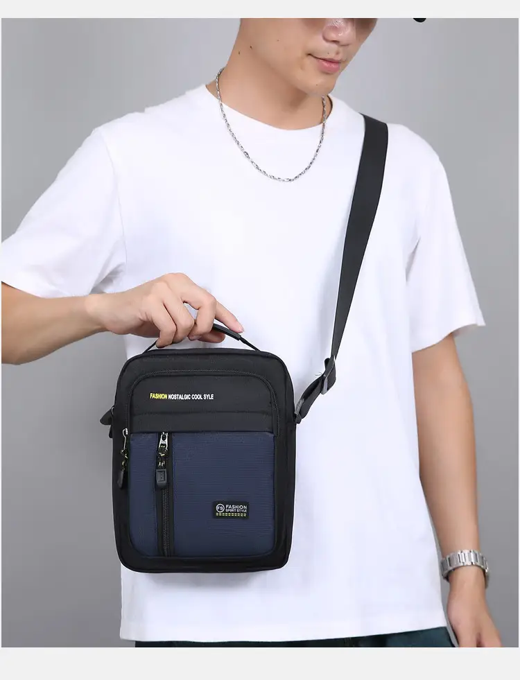 Men's Black Vertical Shoulder Bag with Zip & Strap — feature 19