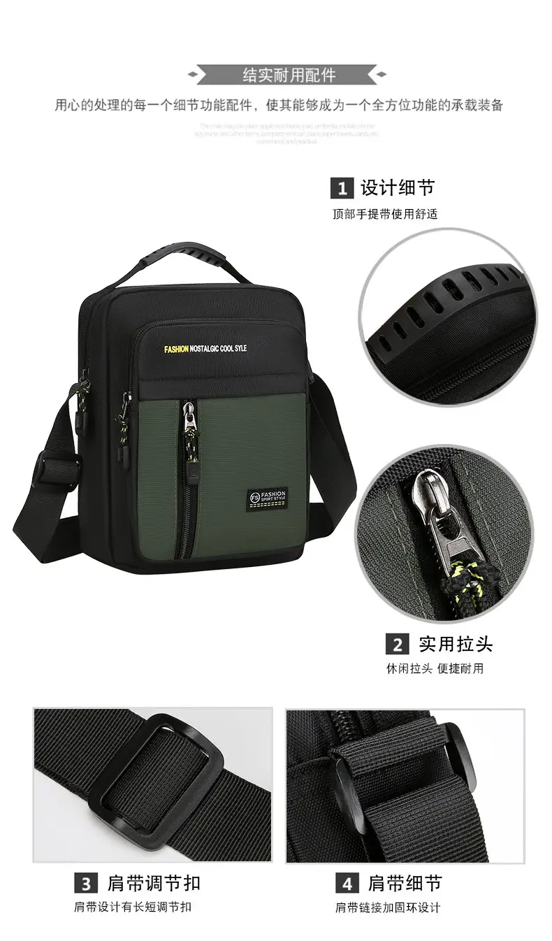Men's Black Vertical Shoulder Bag with Zip & Strap — feature 2