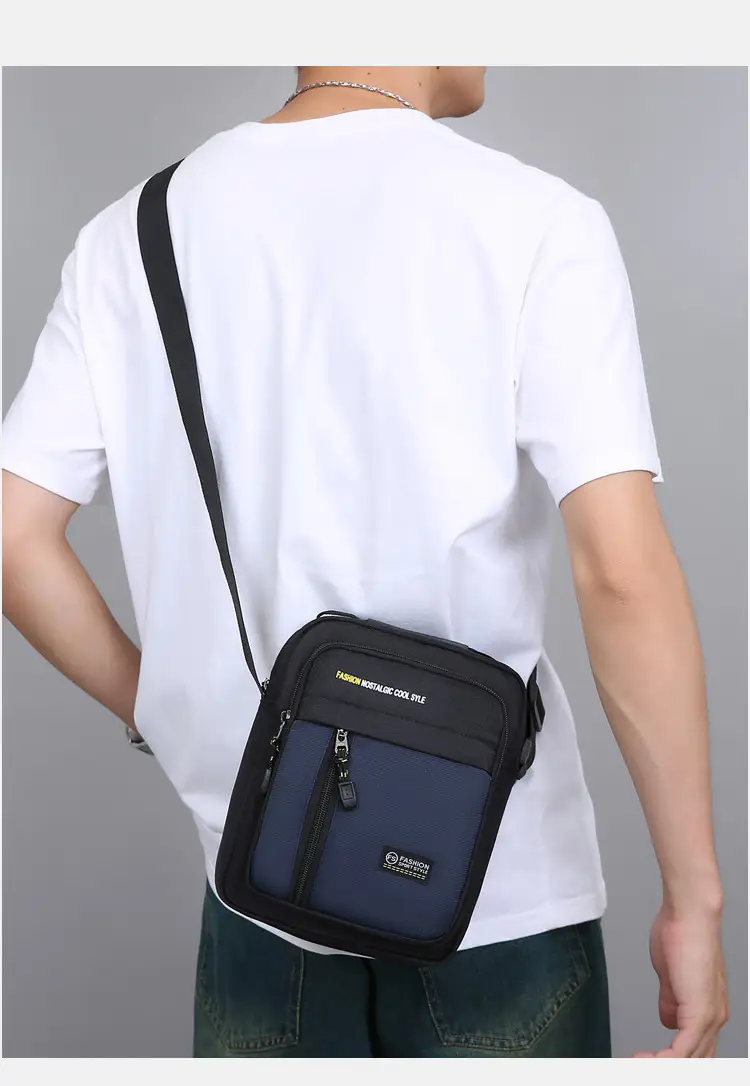 Men's Black Vertical Shoulder Bag with Zip & Strap — feature 20
