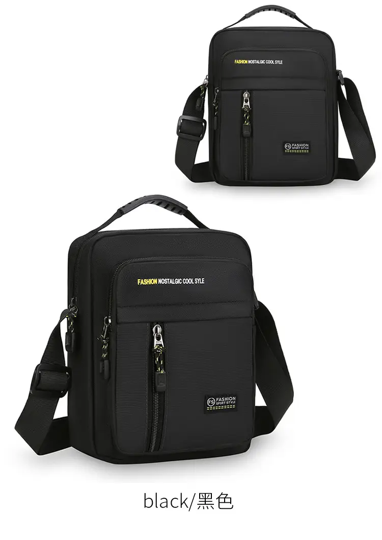 Men's Black Vertical Shoulder Bag with Zip & Strap — feature 25