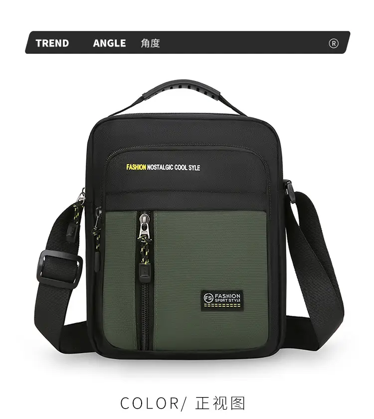 Men's Black Vertical Shoulder Bag with Zip & Strap — feature 26