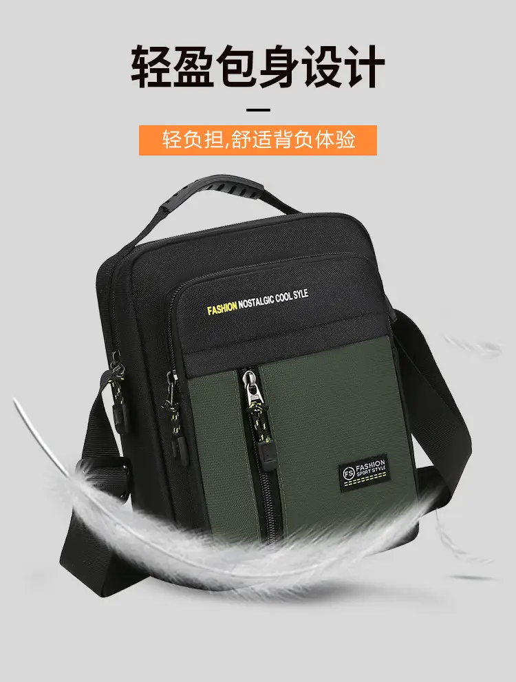 Men's Black Vertical Shoulder Bag with Zip & Strap — feature 5