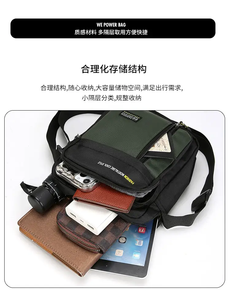 Men's Black Vertical Shoulder Bag with Zip & Strap — feature 8