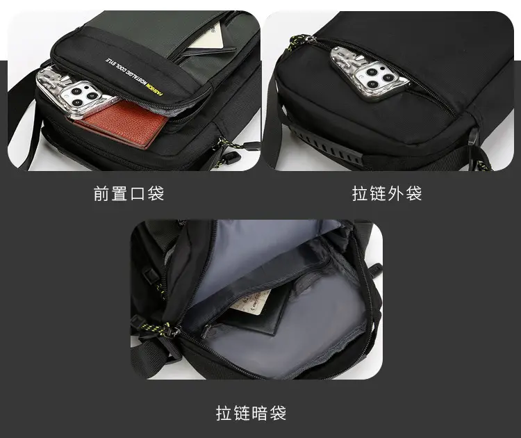 Men's Black Vertical Shoulder Bag with Zip & Strap — feature 9