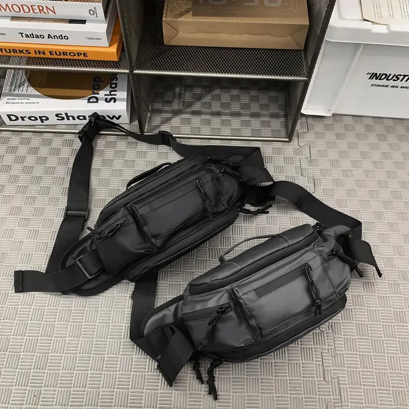 Men's Black Crossbody Bag with Tassel Decor