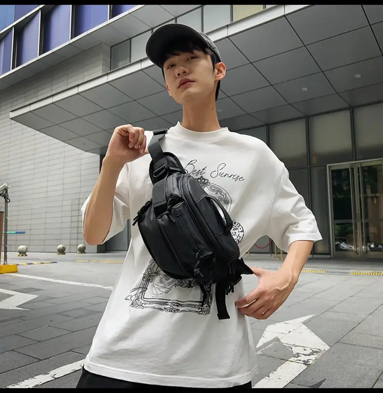 Men's Black Crossbody Bag with Tassel Decor — feature 10