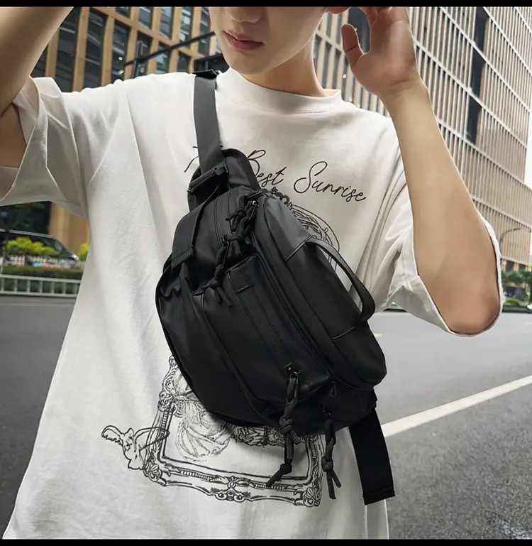 Men's Black Crossbody Bag with Tassel Decor — feature 11