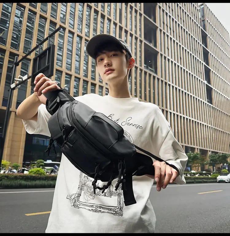 Men's Black Crossbody Bag with Tassel Decor — feature 12