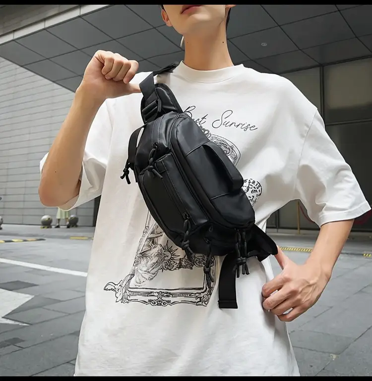 Men's Black Crossbody Bag with Tassel Decor — feature 14