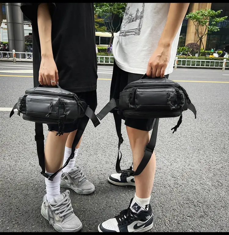 Men's Black Crossbody Bag with Tassel Decor — feature 18
