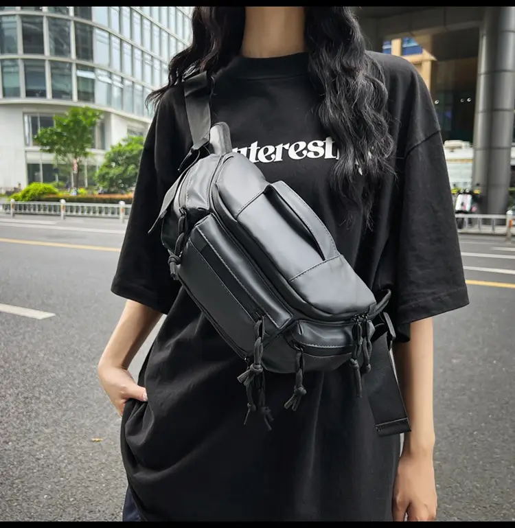 Men's Black Crossbody Bag with Tassel Decor — feature 20