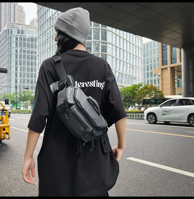 Men's Black Crossbody Bag with Tassel Decor — feature 24