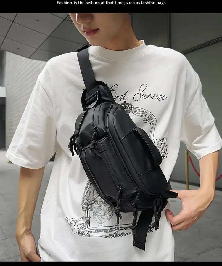 Men's Black Crossbody Bag with Tassel Decor — feature 8