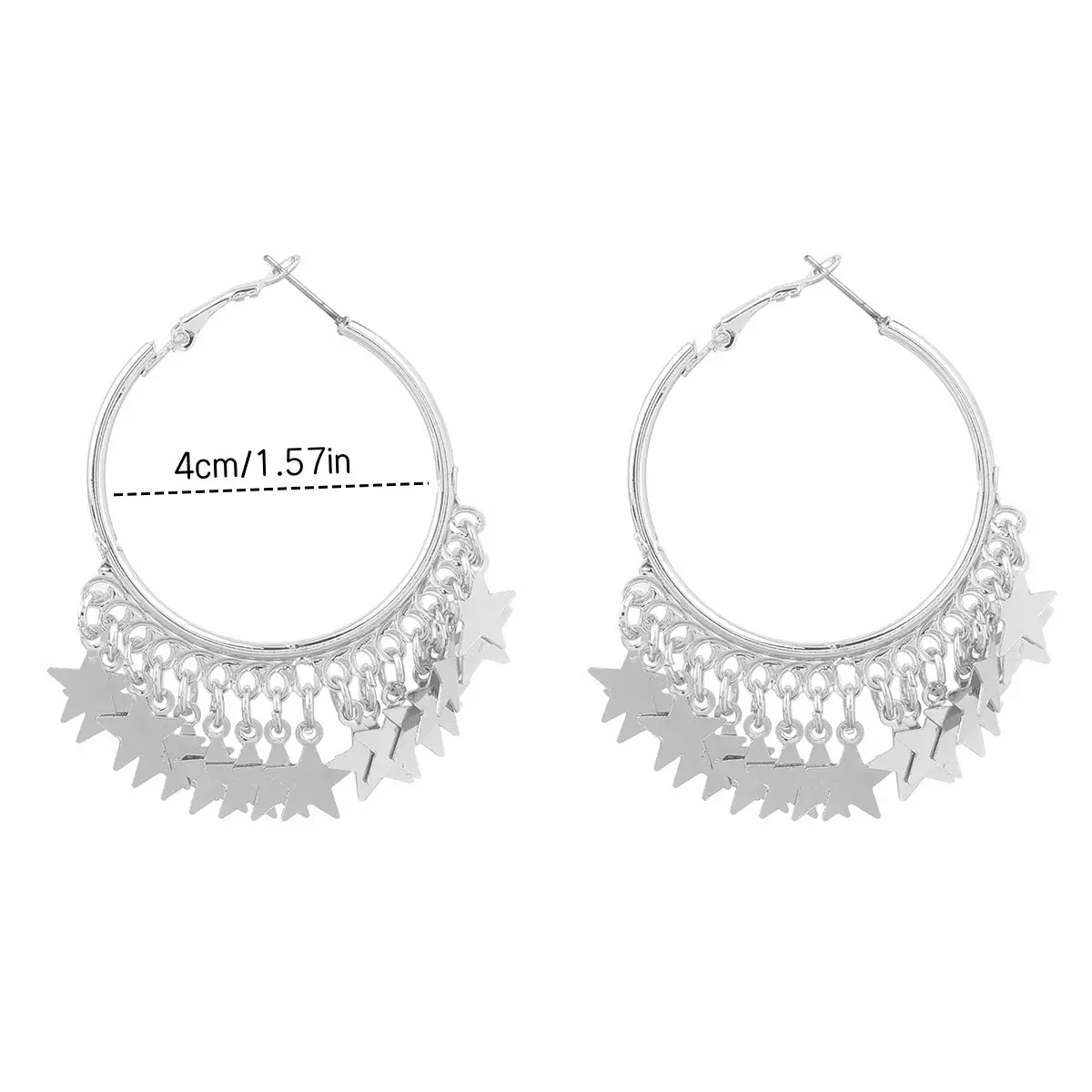 Silver Round Multi Layer Star Tassel Earrings for Women