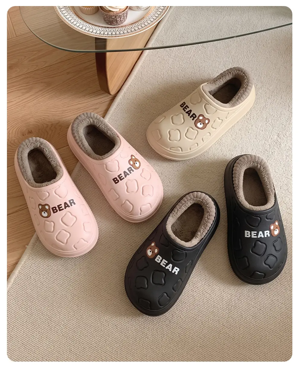 Covered Heel Cotton Slippers for Women Winter Eva Waterproof Cute Bear Warm Anti-Slip Home Household Men's Cartoon Cotton Shoes — feature 20