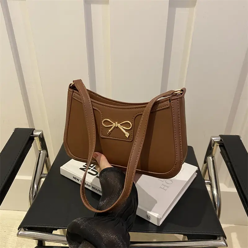 Women's Brown Bow Shoulder Bag 2024 Autumn - Image 6