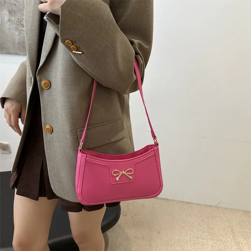 Women's Brown Bow Shoulder Bag 2024 Autumn - Image 8