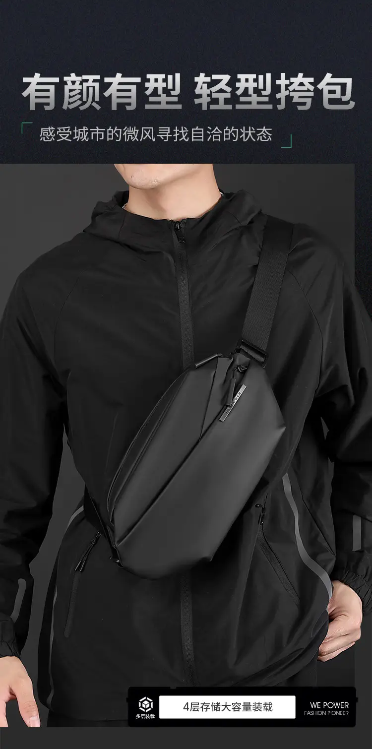 Men's Black Crossbody Bag Casual Sports Wear — feature 2