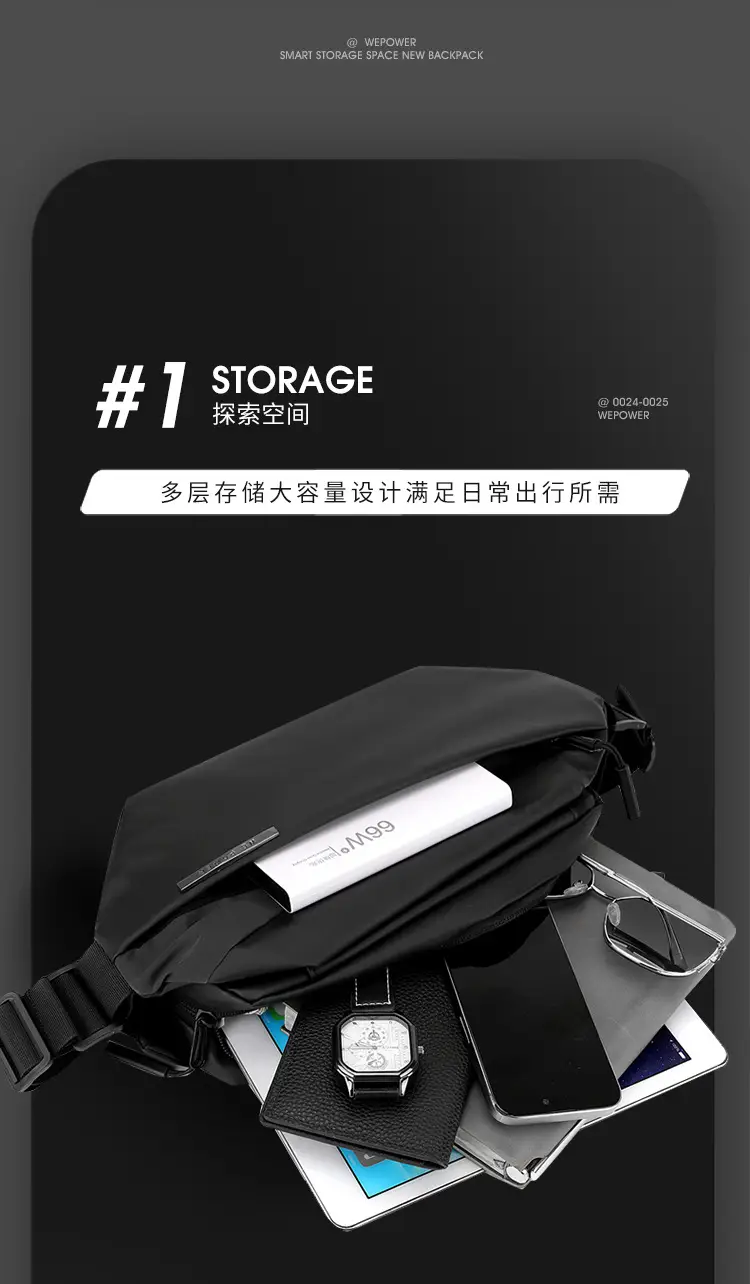 Men's Black Crossbody Bag Casual Sports Wear — feature 7