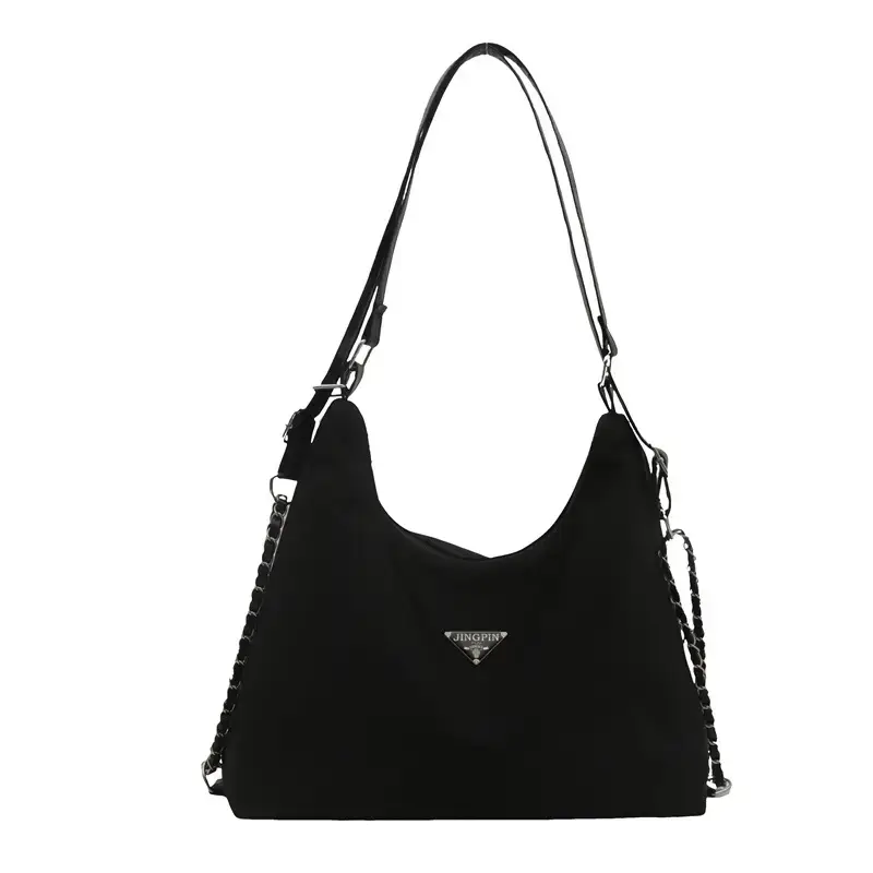 Black Nylon Shoulder Tote Bag for Women 2024
