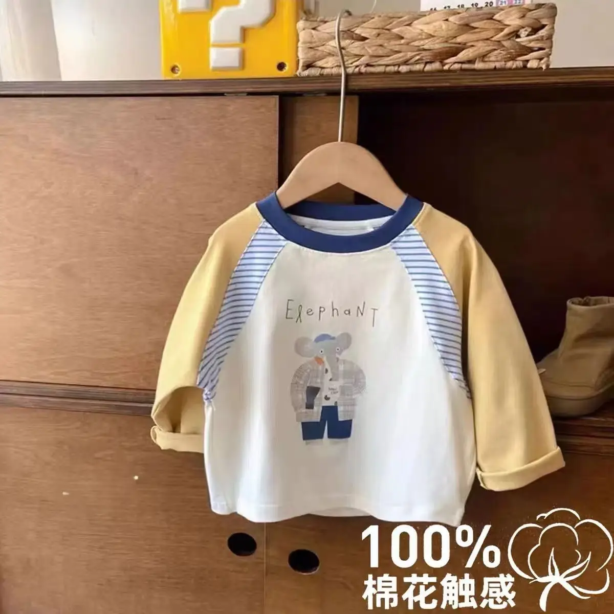 Baby Raglan Sleeve T-Shirt Set Navy Blue Cartoon Print