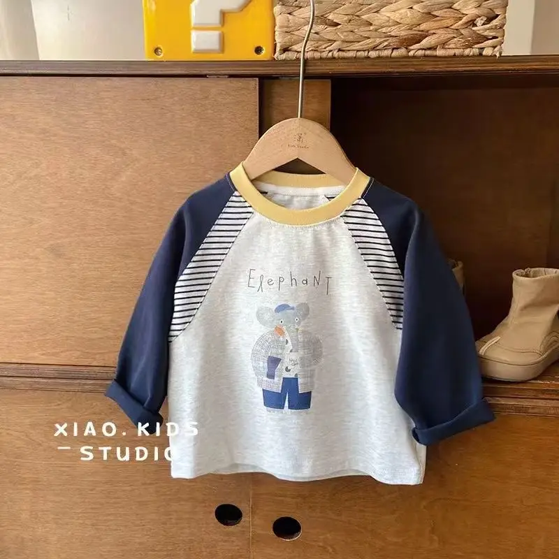 Baby Raglan Sleeve T-Shirt Set Navy Blue Cartoon Print