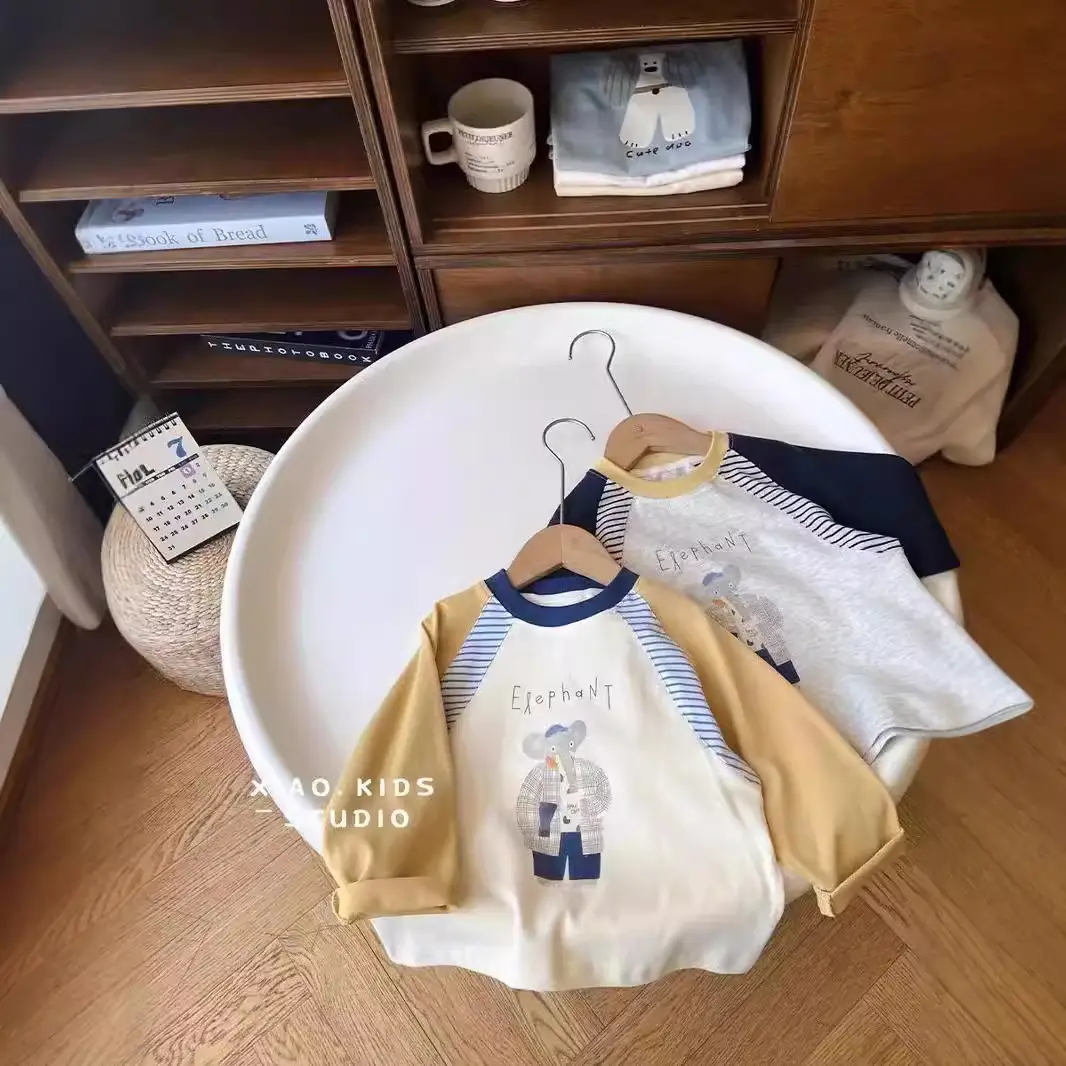 Baby Raglan Sleeve T-Shirt Set Navy Blue Cartoon Print