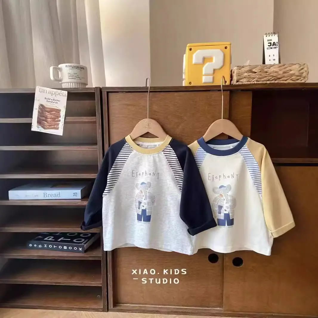 Baby Raglan Sleeve T-Shirt Set Navy Blue Cartoon Print