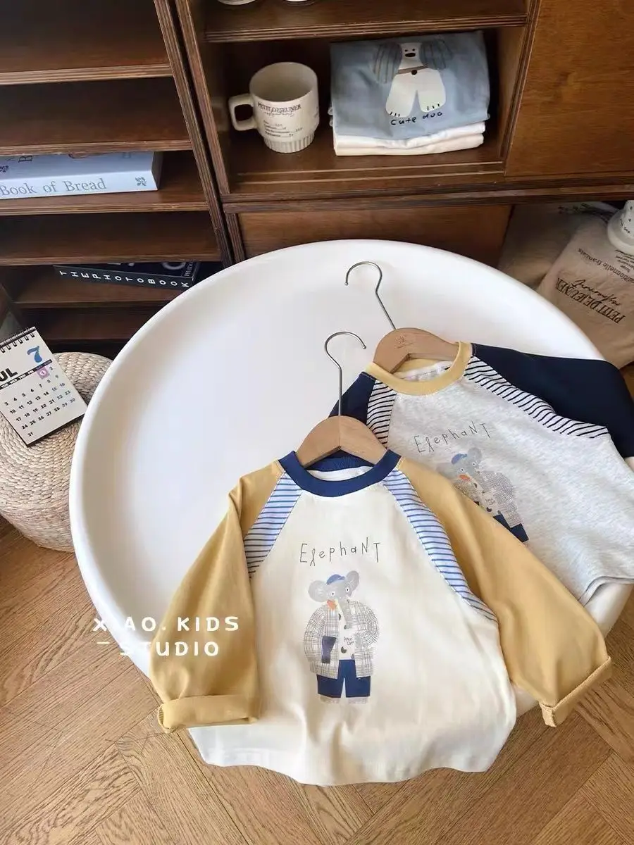 Baby Raglan Sleeve T-Shirt Set Navy Blue Cartoon Print — feature 3