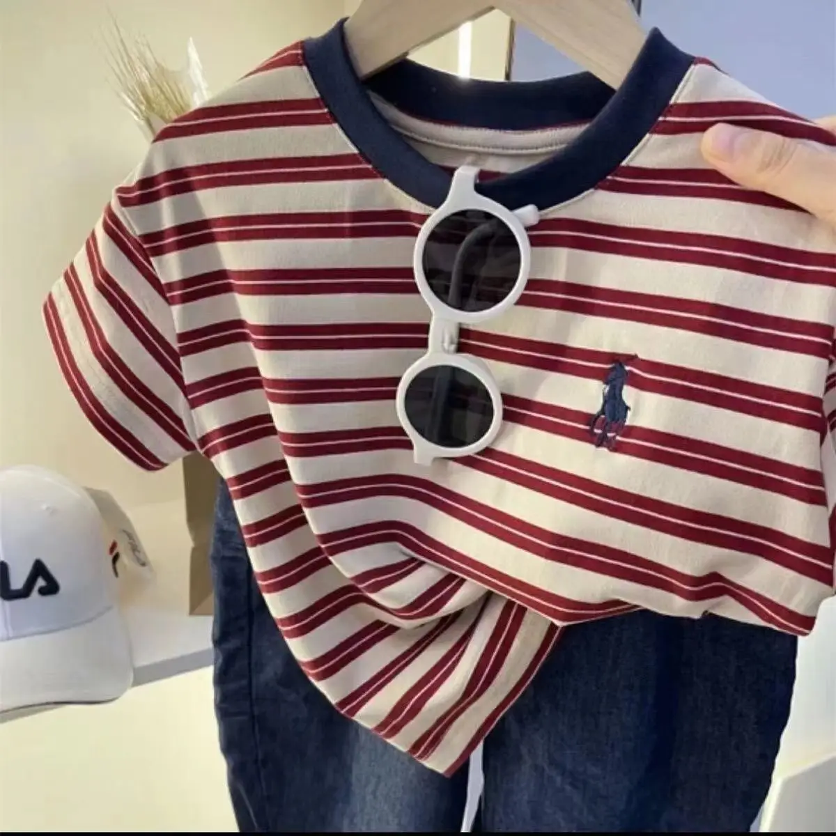 Baby Raglan Sleeve T-Shirt Set Navy Blue Cartoon Print