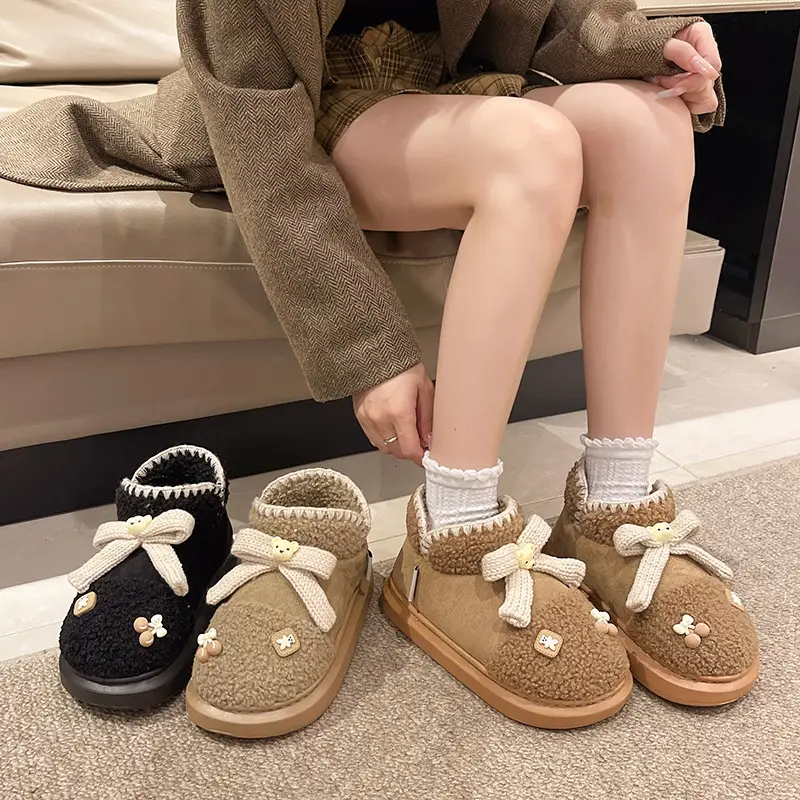 Warm Edge New Snow Boots Women's Winter Warm Cute Bear Outer Wear Bow High-top EVA Thick Cotton Shoes