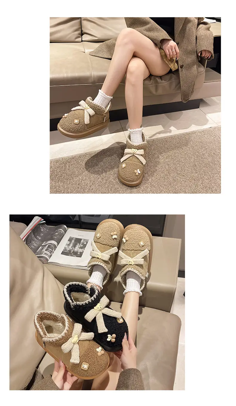 Warm Edge New Snow Boots Women's Winter Warm Cute Bear Outer Wear Bow High-top EVA Thick Cotton Shoes — feature 10