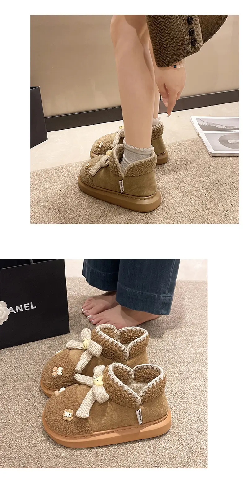 Warm Edge New Snow Boots Women's Winter Warm Cute Bear Outer Wear Bow High-top EVA Thick Cotton Shoes — feature 11