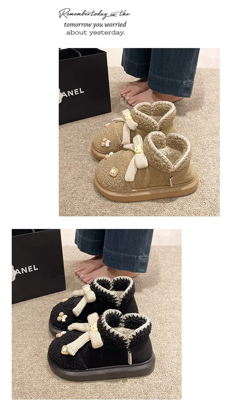 Warm Edge New Snow Boots Women's Winter Warm Cute Bear Outer Wear Bow High-top EVA Thick Cotton Shoes — feature 12