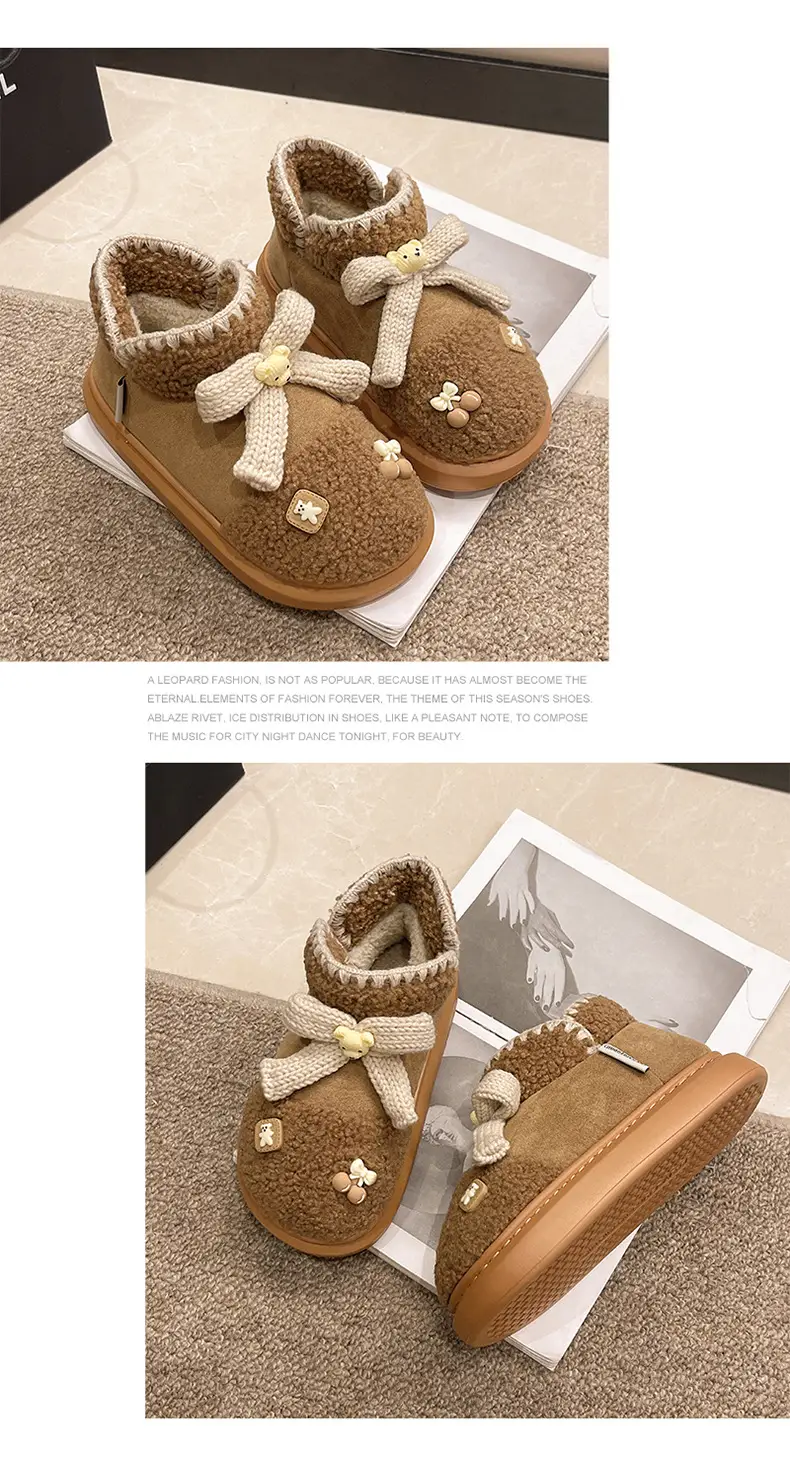 Warm Edge New Snow Boots Women's Winter Warm Cute Bear Outer Wear Bow High-top EVA Thick Cotton Shoes — feature 15