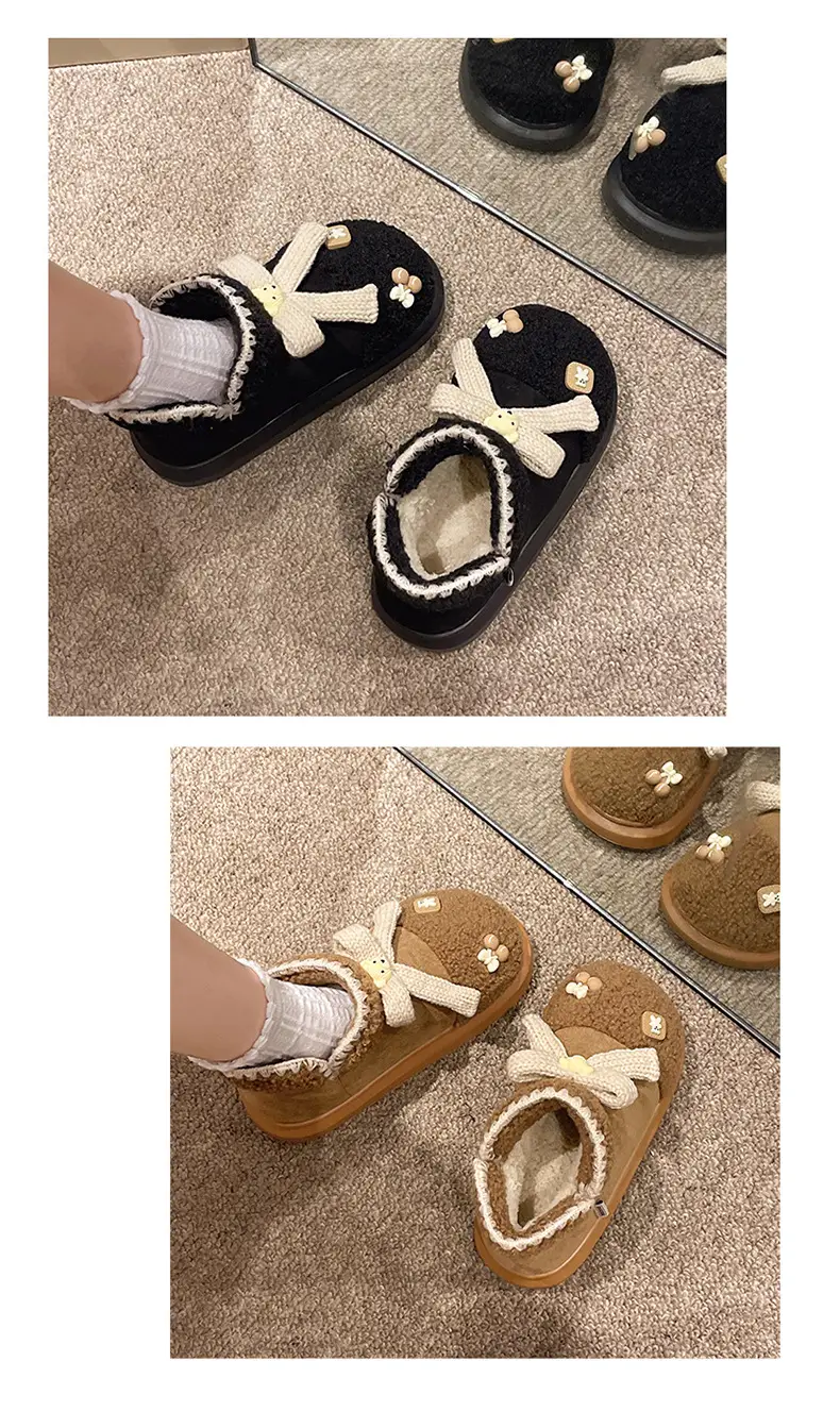 Warm Edge New Snow Boots Women's Winter Warm Cute Bear Outer Wear Bow High-top EVA Thick Cotton Shoes — feature 7