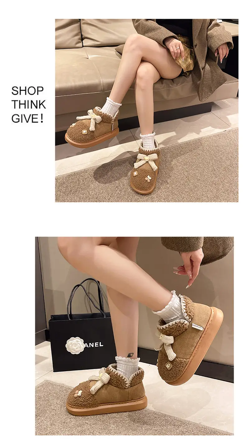 Warm Edge New Snow Boots Women's Winter Warm Cute Bear Outer Wear Bow High-top EVA Thick Cotton Shoes — feature 8
